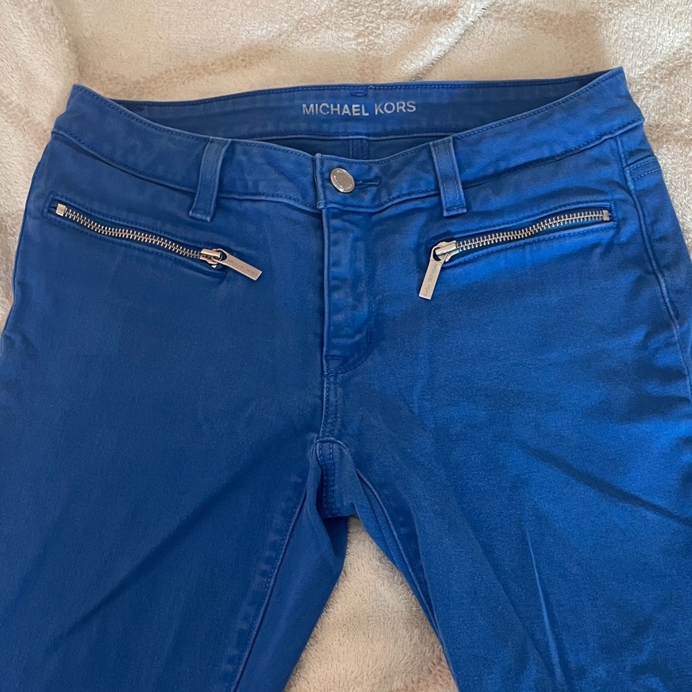 Michael Kors Vibrant Blue Skinny Jeans with Zippered Pockets Size 2